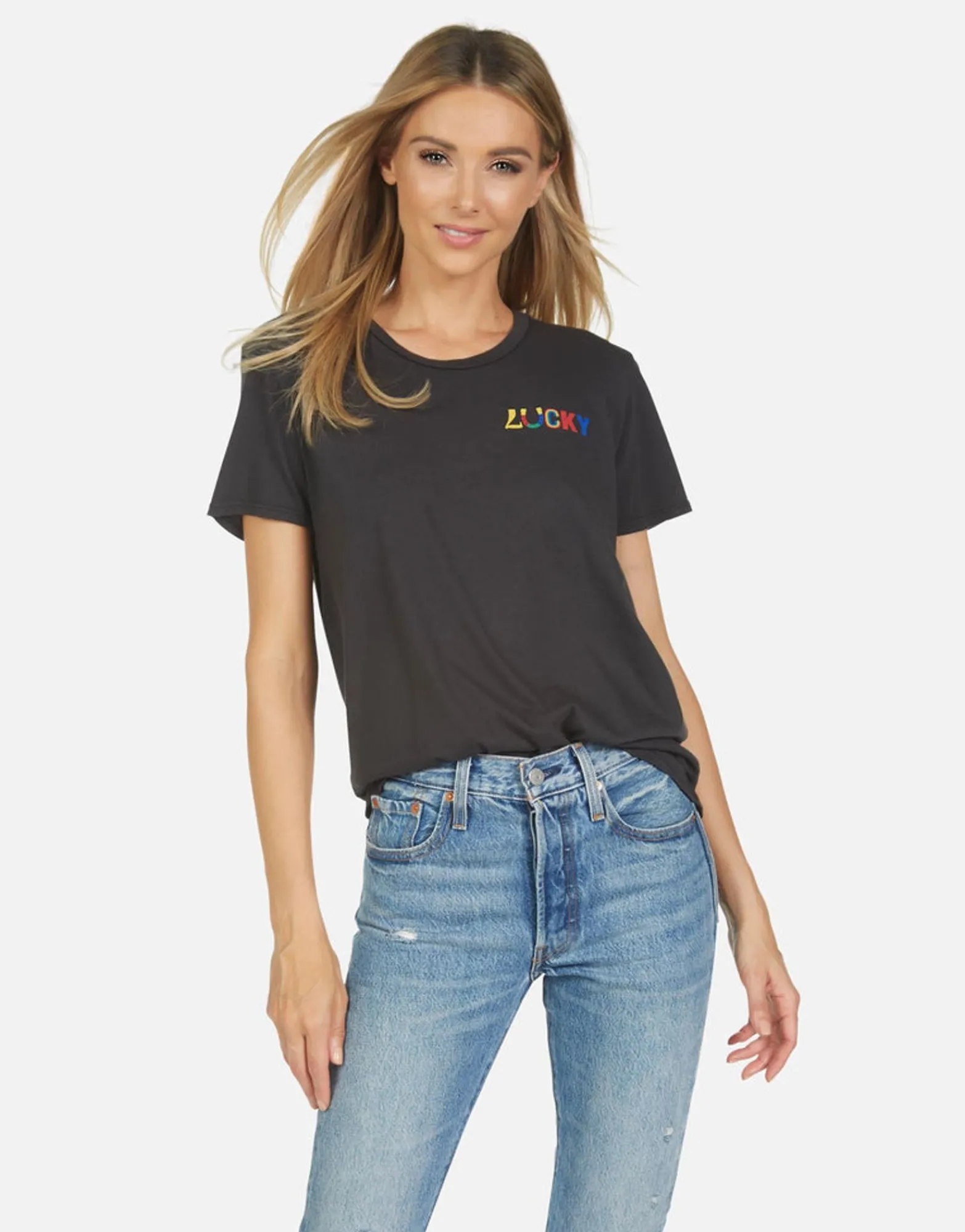 Cheap Wolf Lucky Happy Face Women Short Sleeve