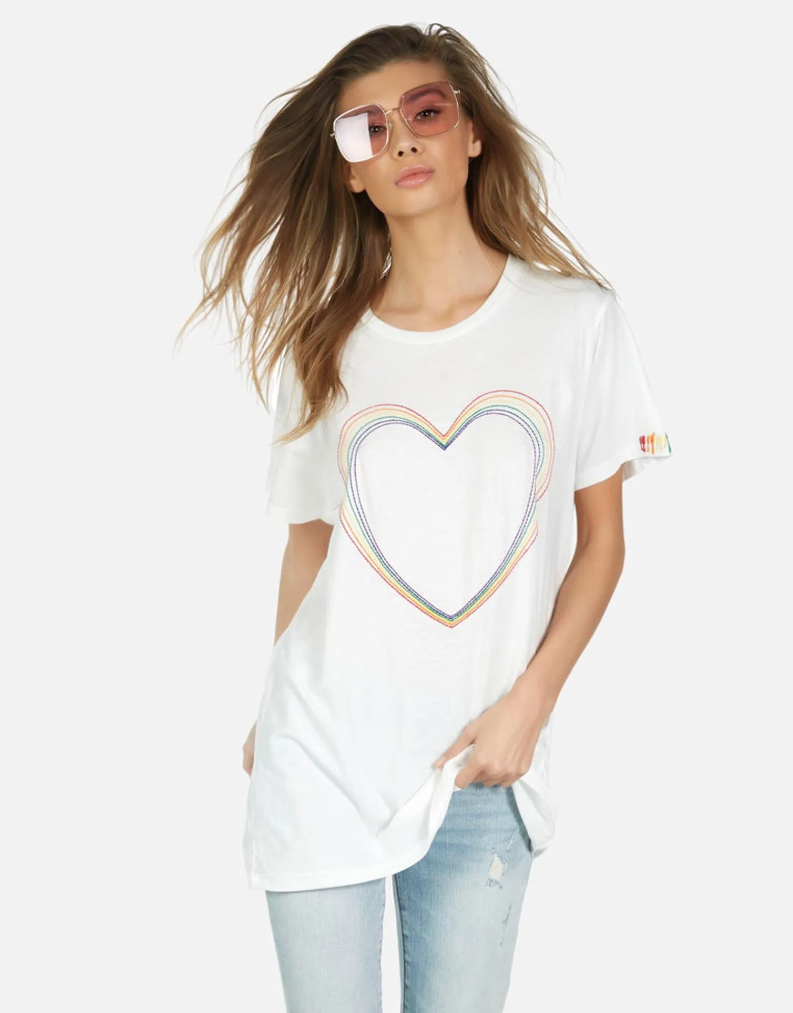 Outlet Wolf Rainbow Heart Women Short Sleeve