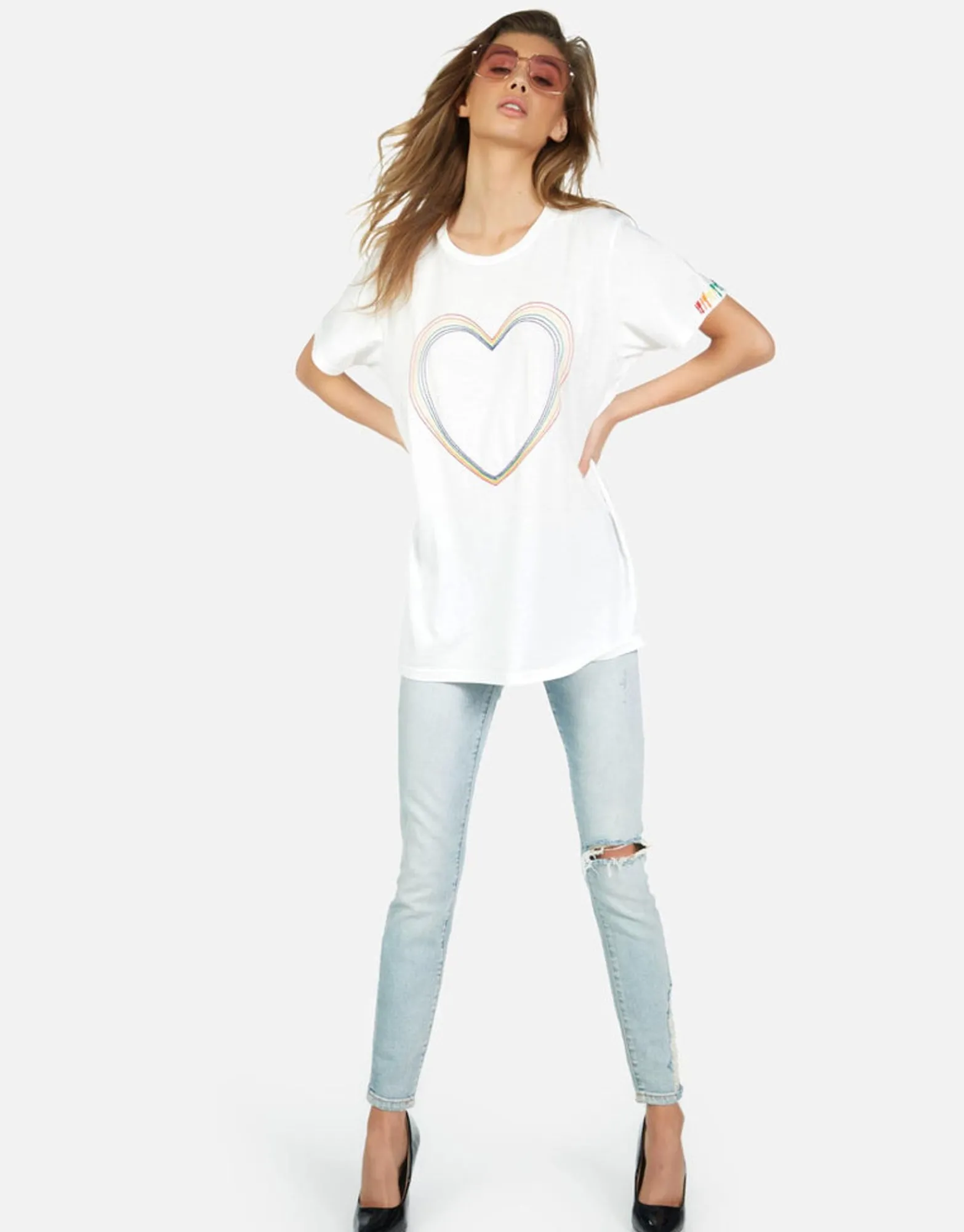 Outlet Wolf Rainbow Heart Women Short Sleeve