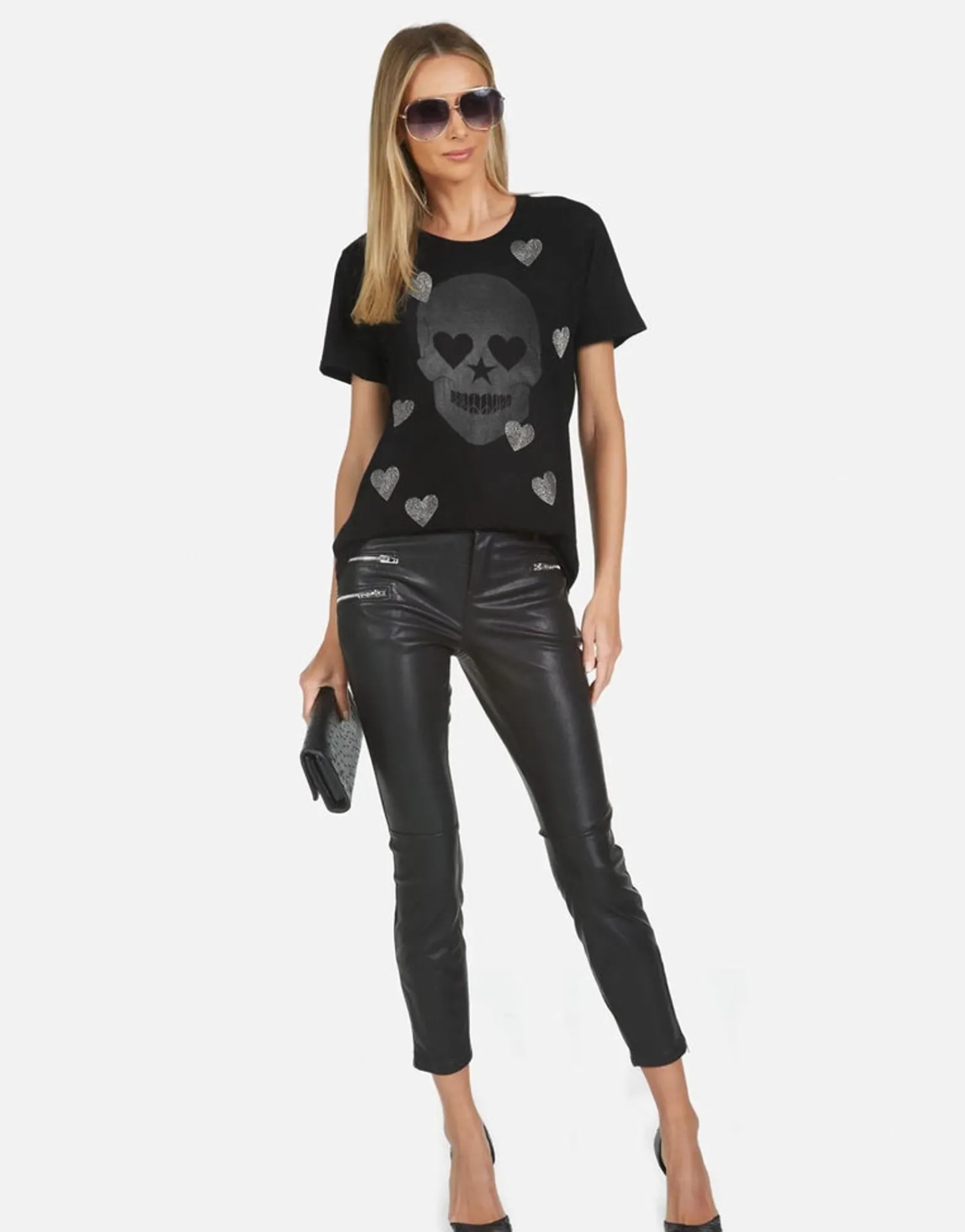 Sale Wolf X Crystal Peace Love Skull Women Short Sleeve