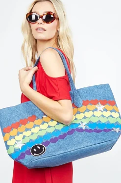 Fashion X Exclusive X | Jackie Rainbow Heart Metallic Star Happyface Tote Bag Bags