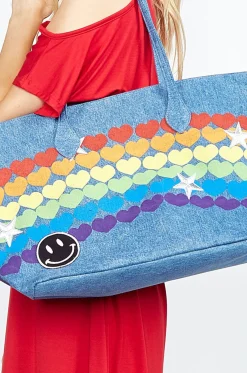 Fashion X Exclusive X | Jackie Rainbow Heart Metallic Star Happyface Tote Bag Bags