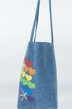 Fashion X Exclusive X | Jackie Rainbow Heart Metallic Star Happyface Tote Bag Bags