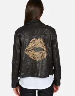 Online X Posey X Gold Chain Kiss Leather Moto Jacket By Women Jackets
