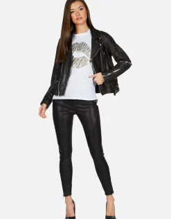 Online X Posey X Gold Chain Kiss Leather Moto Jacket By Women Jackets