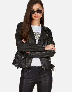 Online X Posey X Gold Chain Kiss Leather Moto Jacket By Women Jackets
