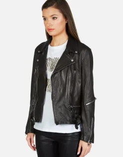 Online X Posey X Gold Chain Kiss Leather Moto Jacket By Women Jackets